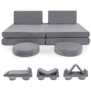 6 Pieces Modular Kids Play Couch Set with Washable Covers for Living Room Playroom-Gray