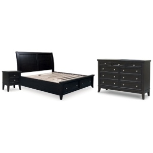 Bambori California King Sleigh Storage Bed with Dresser and Nightstand, Dark Brown