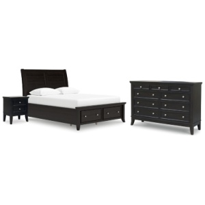 Bambori Queen Sleigh Storage Bed with Dresser and Nightstand, Dark Brown