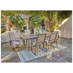 Beach Front Outdoor Dining Table and 6 Chairs, Beige