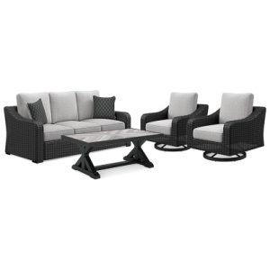 Beachcroft Outdoor Sofa and 2 Chairs with Coffee Table, Black/Light Gray