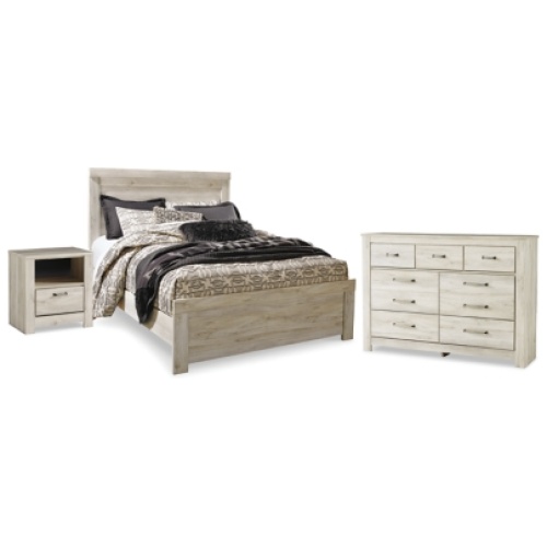 Bellaby Queen Panel Bed with Dresser and Nightstand, Whitewash