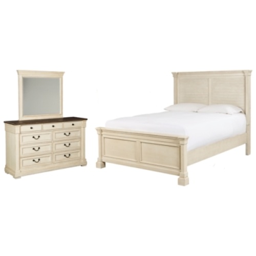 Bolanburg Queen Panel Bed with Mirrored Dresser, Antique White