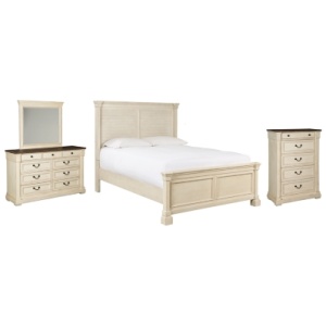 Bolanburg Queen Panel Bed with Mirrored Dresser and Chest, Antique White