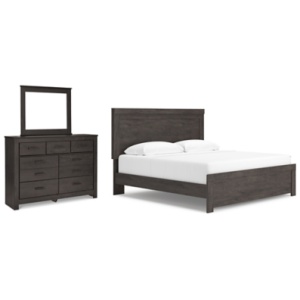 Brinxton King Panel Bed with Mirrored Dresser, Charcoal