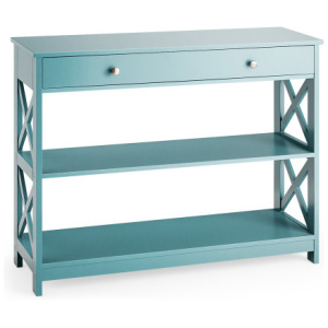 Console Table 3-Tier with Drawer and Storage Shelves-Turquoise