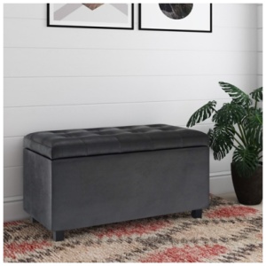 Cosmopolitan Rectangle Storage Ottoman Leather, Black