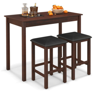 Counter-Height Dining Table and 2 Upholstered Bar Stools-Brown