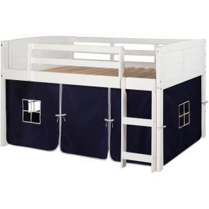 Donco Louver Low Loft Bed with Blue Tent