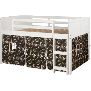 Donco Louver Low Loft Bed with Camo Print Tent