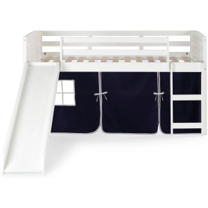 Donco Louver Low Loft Bed with Slide & Blue Tent