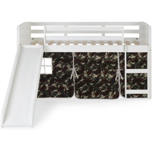 Donco Louver Low Loft Bed with Slide & Camo Print Tent