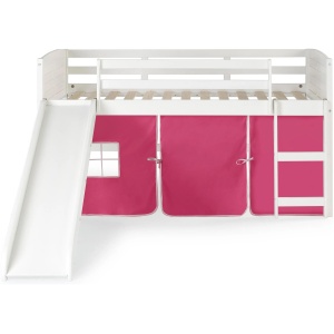 Donco Louver Low Loft Bed with Slide & Pink Tent