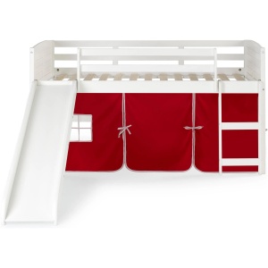 Donco Louver Low Loft Bed with Slide & Red Tent