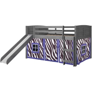 Donco Louver Low Loft Bed with Slide & Zebra Print Tent