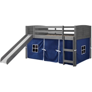 Donco Low Loft Bed with Slide & Blue Tent