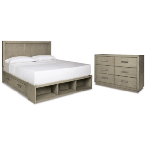 Fawnburg Queen Panel Bed with Storage with Dresser, Gray