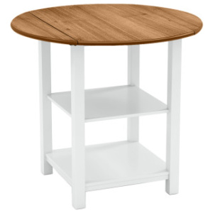 Folding Round Dining Table Drop Leaf Table with 2 Shelves for Small Spaces-White