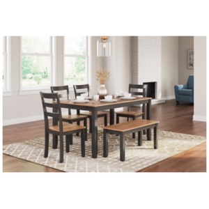 Gesthaven Dining Table with 4 Chairs and Bench (Set of 6), Natural/Brown