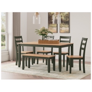 Gesthaven Dining Table with 4 Chairs and Bench (Set of 6), Natural/Green