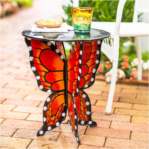 Handcrafted Metal Monarch Butterfly Side Table