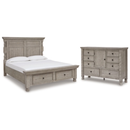 Harrastone King Panel Bed with Dresser, Gray