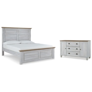 Haven Bay King Panel Bed with Dresser, Two-tone