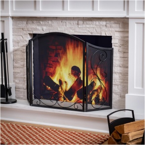 Iris Scroll Tri-Fold Fireplace Screen