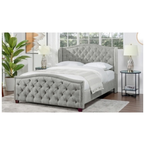 Jennifer Taylor Fontana Wingback Upholstered Platform Queen Bed Frame, Silver Gray