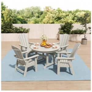 Laguna Outdoor Adirondack Round Table and 4 Chairs, Sand