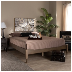 Laure French Bohemian Weathered Queen Platform Bed Frame, Gray