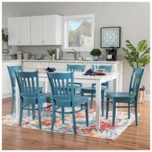 Linon Elliana Dining Table and 6 Chairs Set, Teal