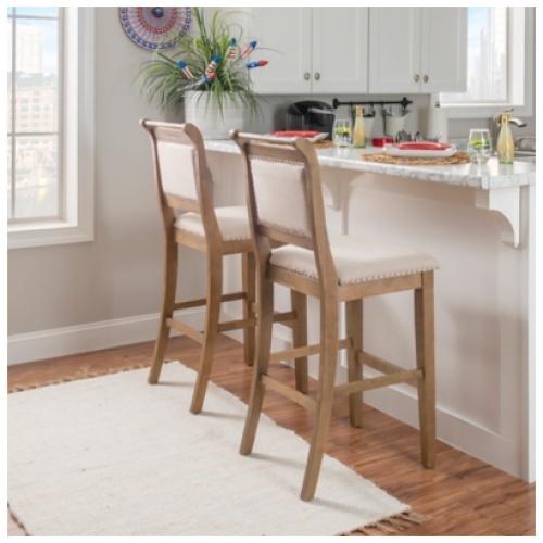 Linon Meri Bar Stool, Gray Washed