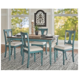 Linon Wesley Dining Table and 4 Chairs Set, Teal Blue