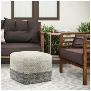 Macie Square Woven Pouf, Gray