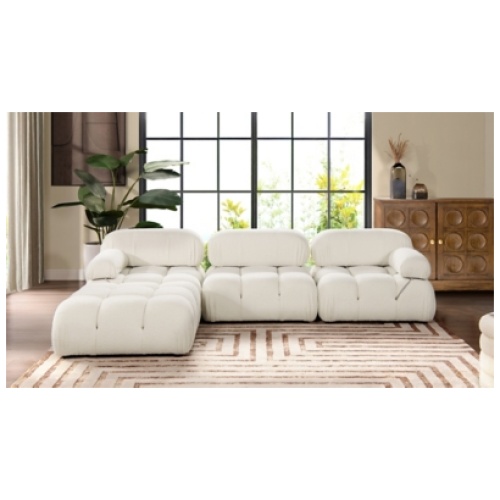 Marcel Bubble Boucle Modular 4-Piece Reversible Sectional Sofa, Ivory White