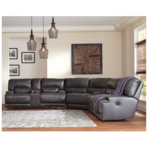 McCaskill 3-Piece Power Leather Reclining Sectional Leather, Gray