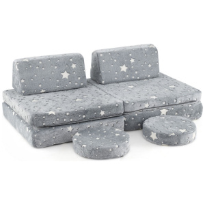 Modular Kids Play Couch Set Glow in the Dark with Portable Handles-Gray