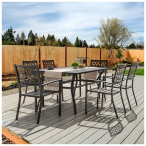 Nuu Garden Criss Cross Outdoor Dining Table and 6 Chairs, Black