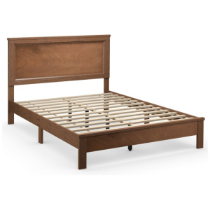 Queen Size Bed Frame Platform Slat High Headboard Bedroom with Rubber Wood Leg-Walnut