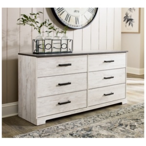 Shawburn 6 Drawer Dresser, Whitewash/Charcoal Gray