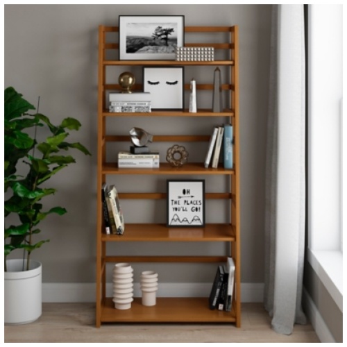 Simpli Home Acadian Ladder Shelf Bookcase, Light Golden Brown