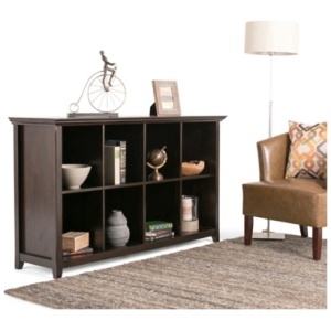 Simpli Home Amherst 8 Cube Bookcase Storage Sofa Table, Hickory Brown