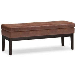 Simpli Home Carlson Rectangle Large Ottoman Bench, Distressed Saddle Brown