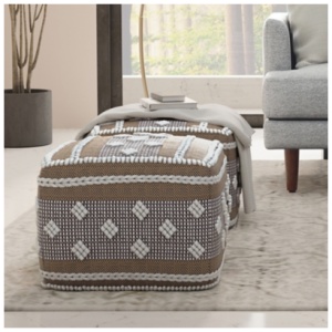 Simpli Home Indoor/Outdoor Mapleton Pouf, White/Beige/Gray