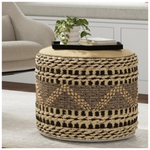 Simpli Home Stella Pouf, Natural/Black