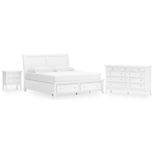 Trulani King Sleigh Storage Bed with Dresser and Nightstand, White