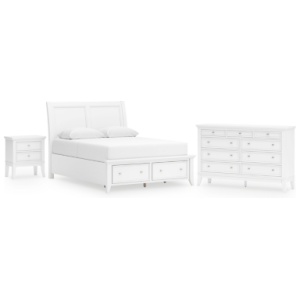 Trulani Queen Sleigh Storage Bed with Dresser and Nightstand, White