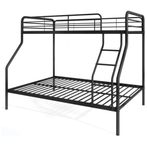 Twin Over Full Bunk Bed with Ladder and Full-length Guardrails-Black