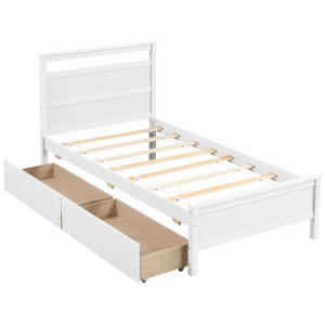 Twin Size Wooden Bed Frame with 2 Drawers for Teens and Adults-White